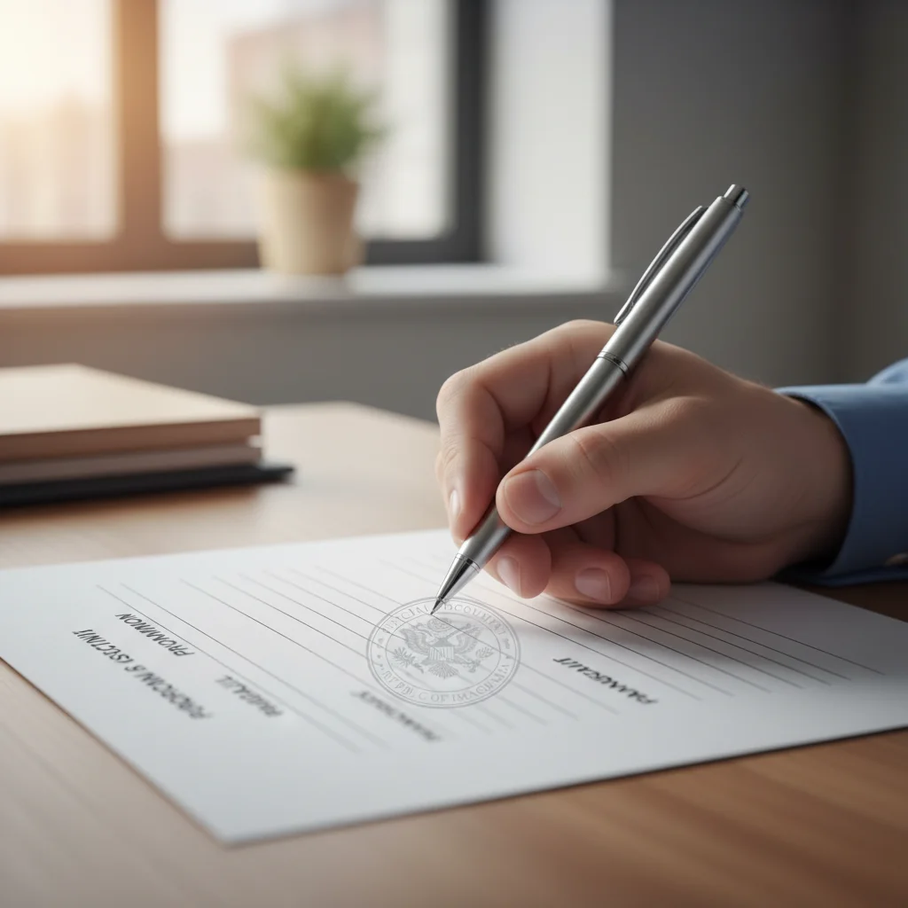 Hand with pen completing a federal aid application form, highlighting the detailed process.