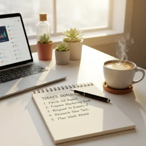 Master Your To-Do List: The 4-Step Method to Accomplish 20% More Daily Tasks Organized desk with a focused professional managing a comprehensive to-do list