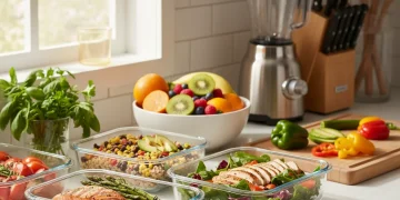 Organized meal prep containers with healthy food