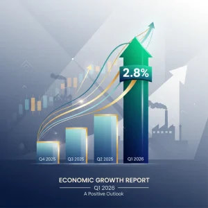 Q1 2026 GDP Report: Unpacking 2.8% Growth and Its Economic Policy Implications Stylized bar chart illustrating 2.8% GDP growth in Q1 2026 with economic indicators