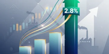 Stylized bar chart illustrating 2.8% GDP growth in Q1 2026 with economic indicators