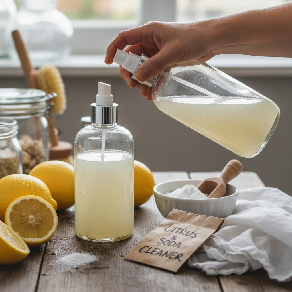 Refilling reusable spray bottle with natural cleaning solution