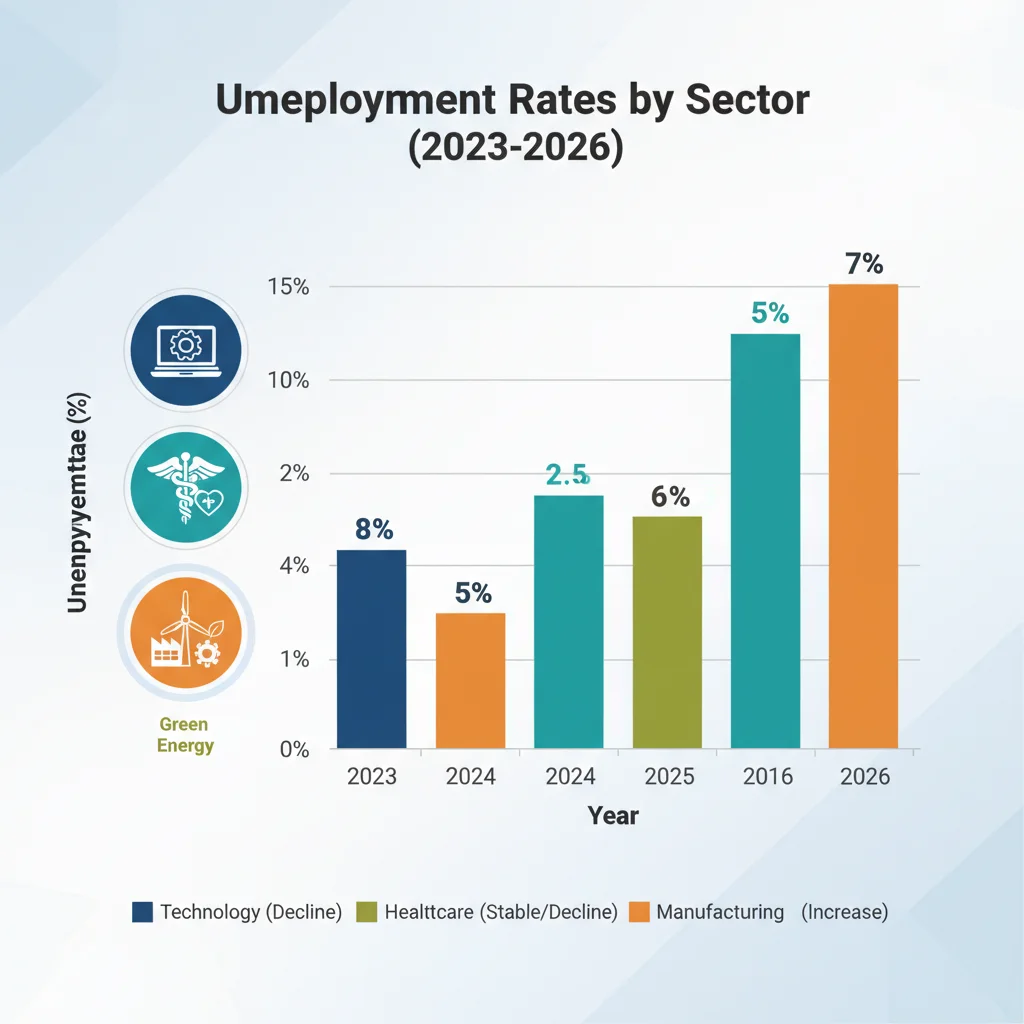 Infographic showing projected unemployment rates by sector from 2023 to 2026.