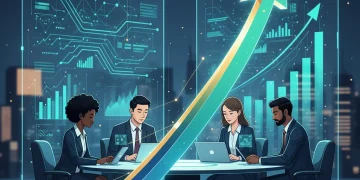 Diverse professionals collaborating in a modern office, representing the future U.S. labor market in 2026.
