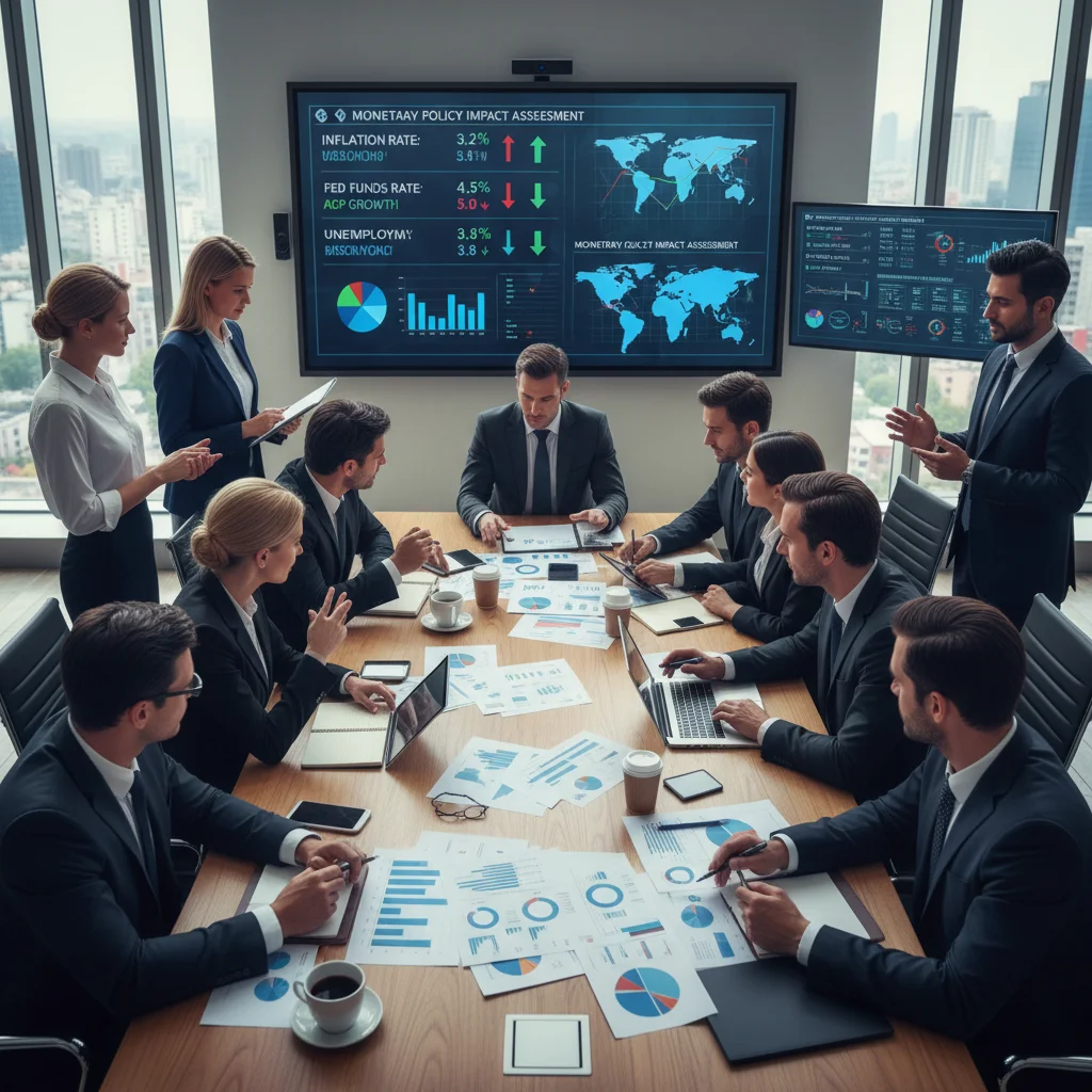Business leaders analyzing economic data and Federal Reserve policy changes