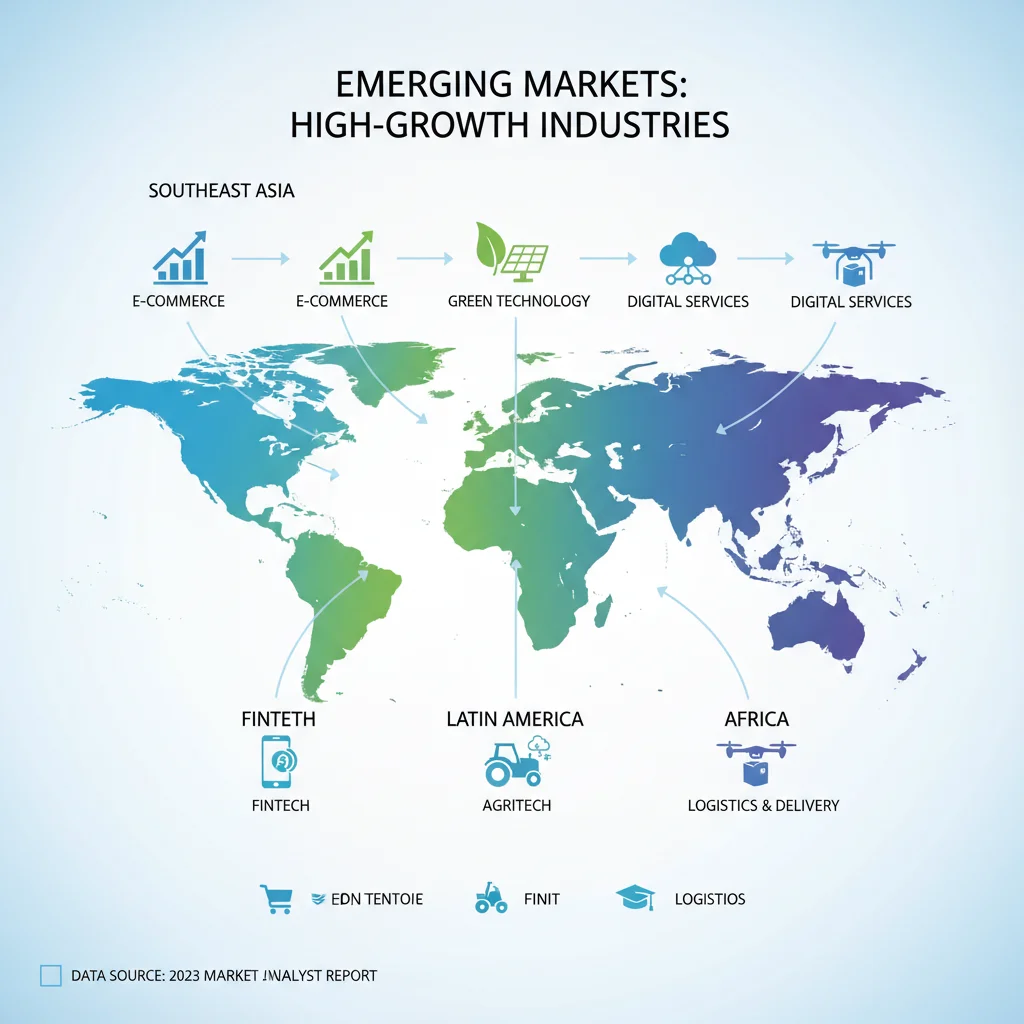 Infographic displaying high-growth emerging markets and key industries