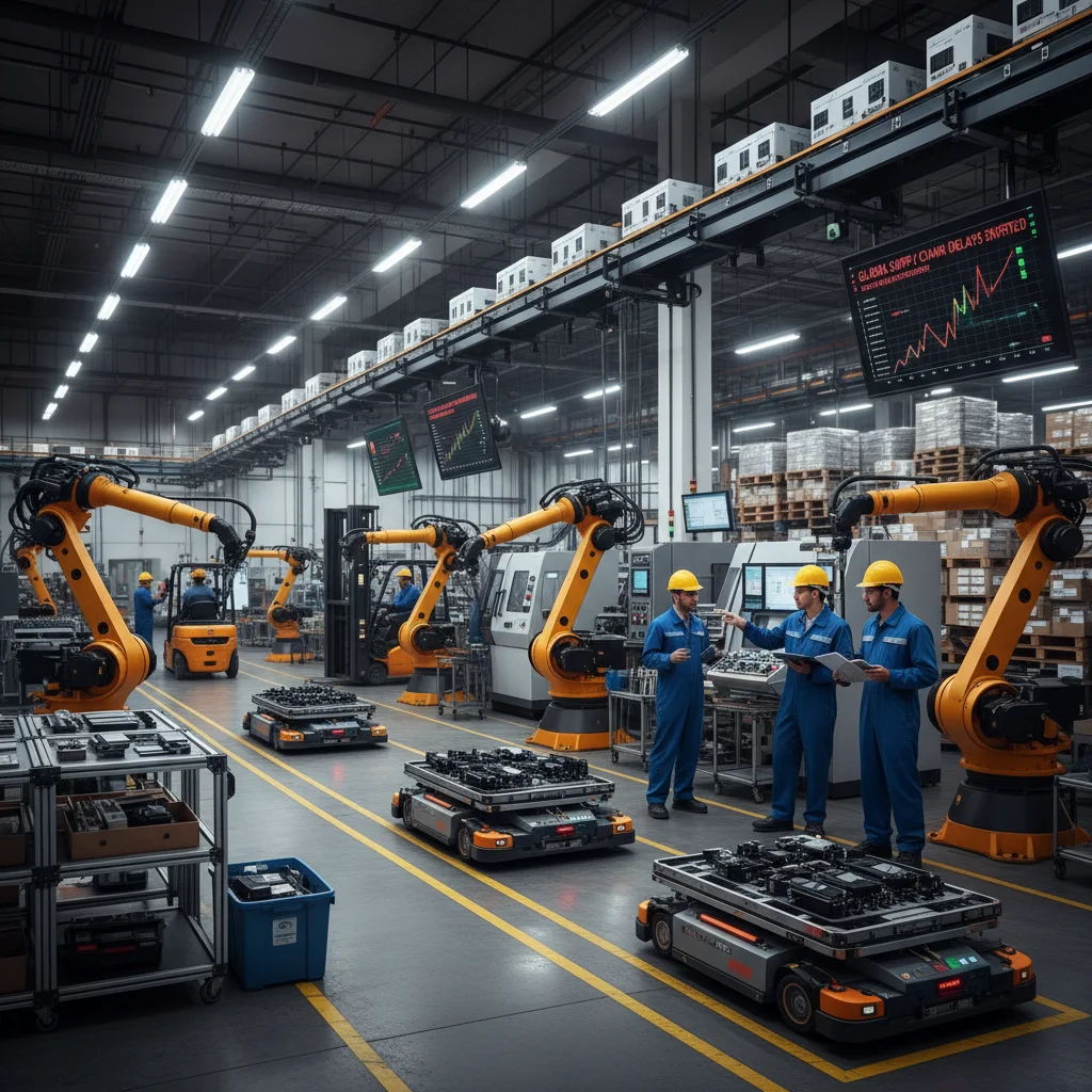 Automated factory production line experiencing supply chain bottlenecks.