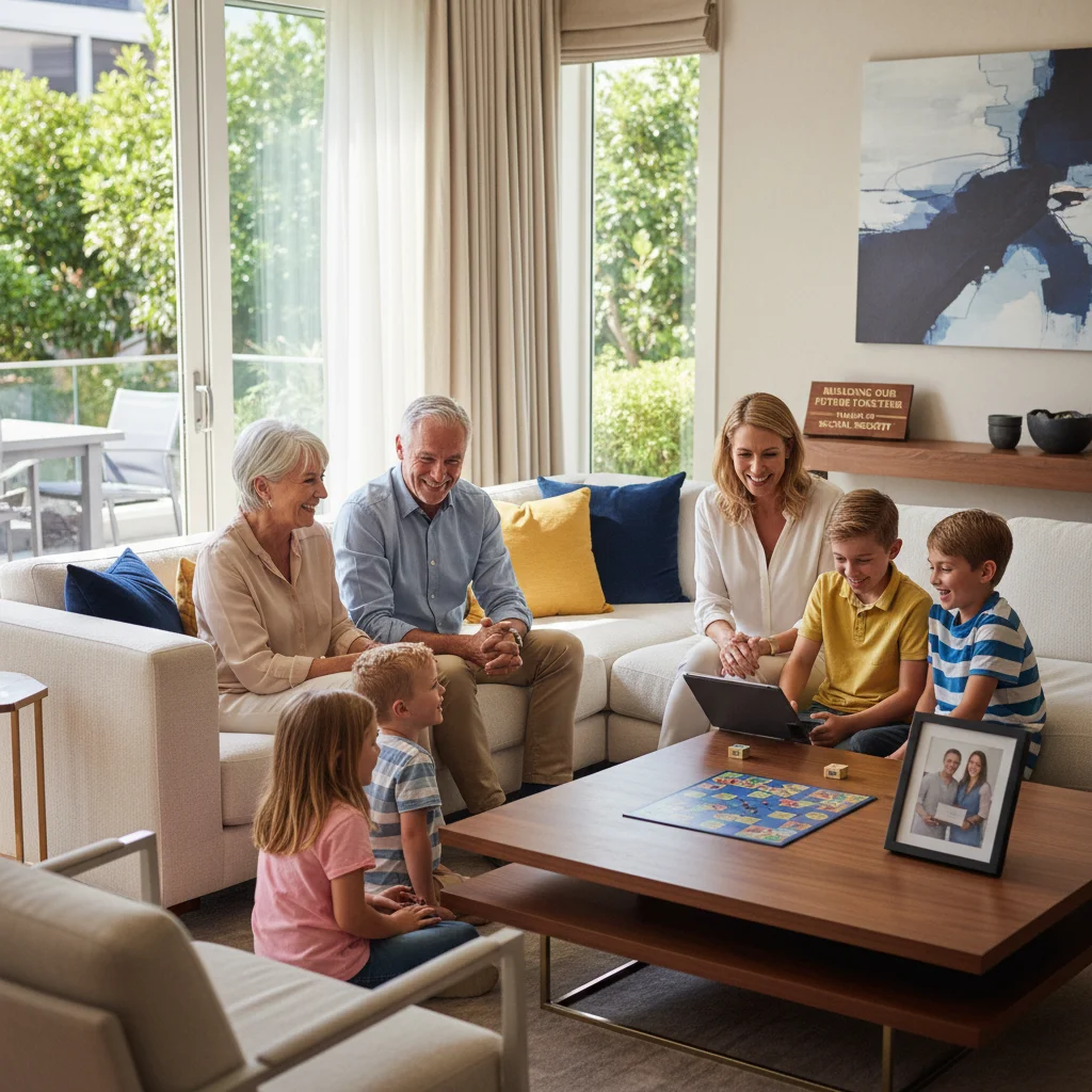 Multi-generational family enjoying time together, symbolizing financial security