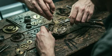 A person's hands meticulously disassembling an old clockwork mechanism, symbolizing the shift from quick fixes to systemic re-engineering of daily routines for peak performance.